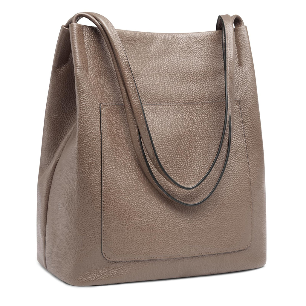Kattee Leather Tote Bags for Women Soft Genuine Leather Purses and Handbags Shoulder Bag with Top Magnetic Snap Closure Work Travel Khaki