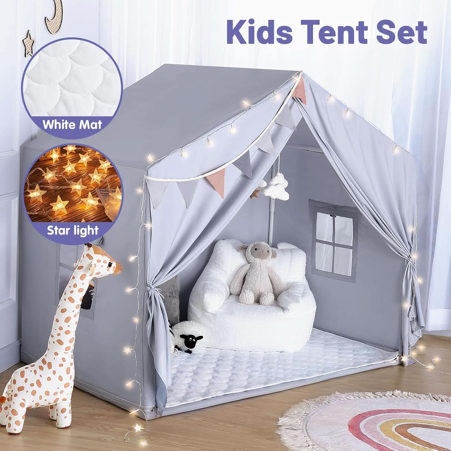 Oversized Gray Indoor Playhouse Tent With Illumination-1