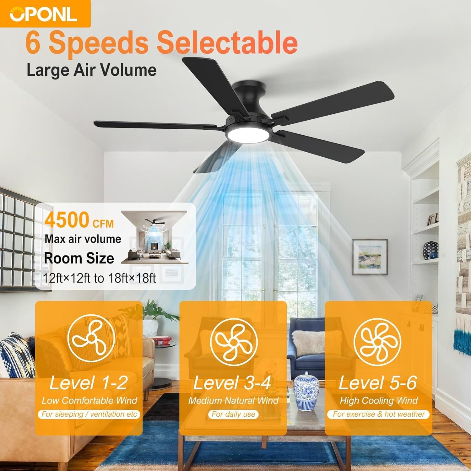 52 Inch Matte Black Ceiling Fan Contemporary Edition-2