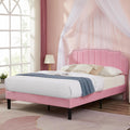Queen Velvet Upholstered Platform Bed Frame Nailhead
