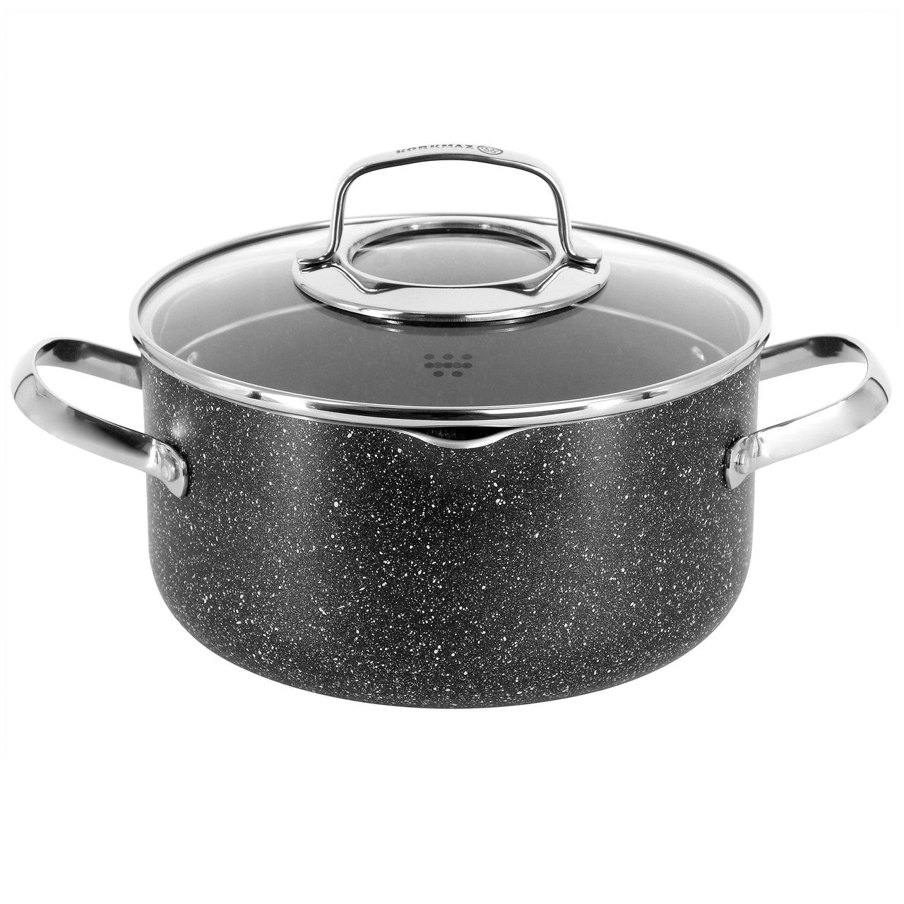 Korkmaz Galaksi Non Stick 8 Inch 3 Liter Casserole with Lid in Black-0