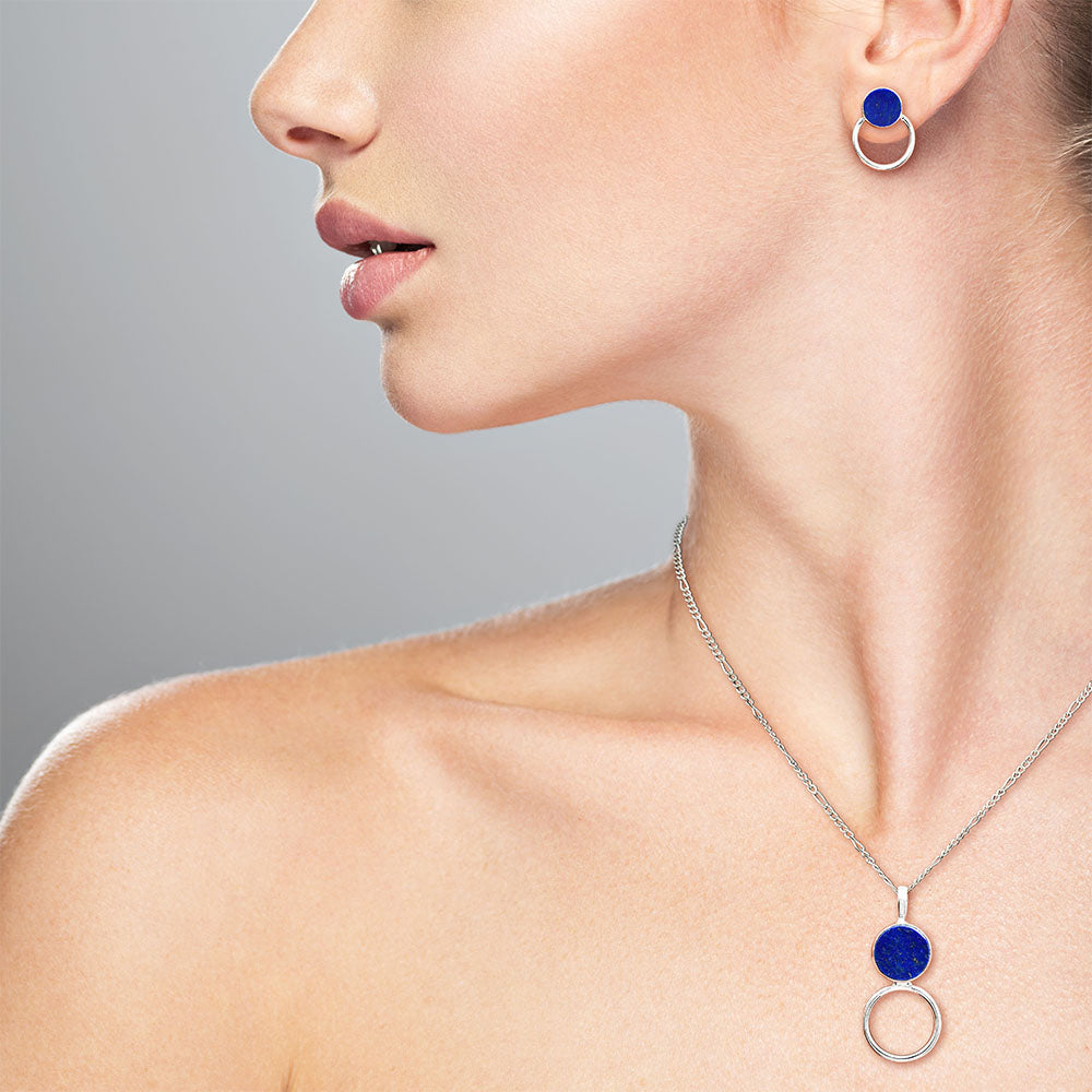 Natural Gemstone Circle Pendant Earrings Jewelry Set 925 Sterling Silver AGT1001 T-1012-0