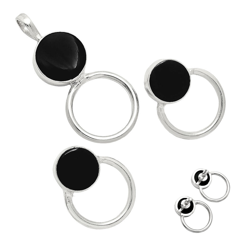 Natural Gemstone Circle Pendant Earrings Jewelry Set 925 Sterling Silver AGT1001 T-1012-2