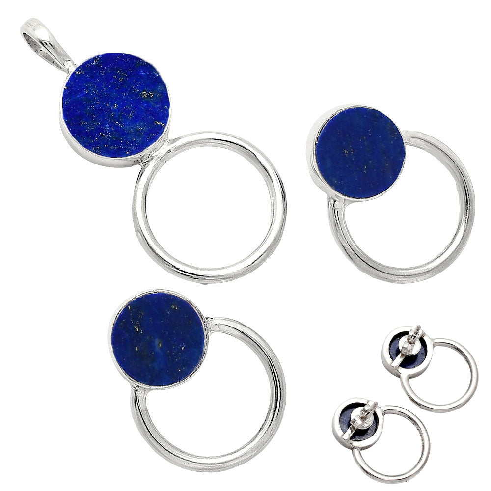 Natural Gemstone Circle Pendant Earrings Jewelry Set 925 Sterling Silver AGT1001 T-1012-5
