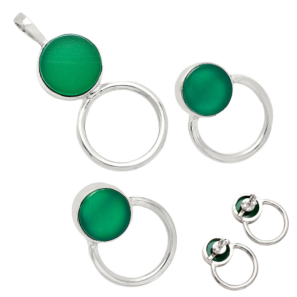 Natural Gemstone Circle Pendant Earrings Jewelry Set 925 Sterling Silver AGT1001 T-1012-6