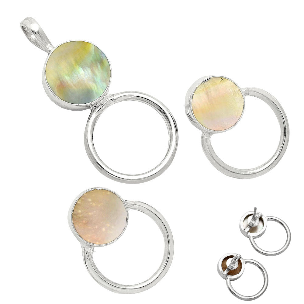 Natural Gemstone Circle Pendant Earrings Jewelry Set 925 Sterling Silver AGT1001 T-1012-7