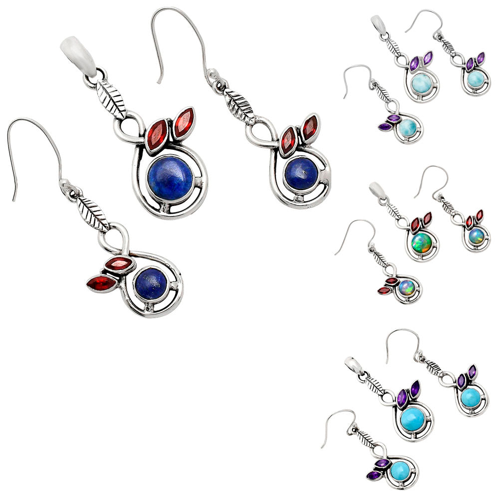 Natural Gemstone Leaf Pendant & Earrings Jewelry Set 925 Sterling Silver AGT1002 T-1013-1
