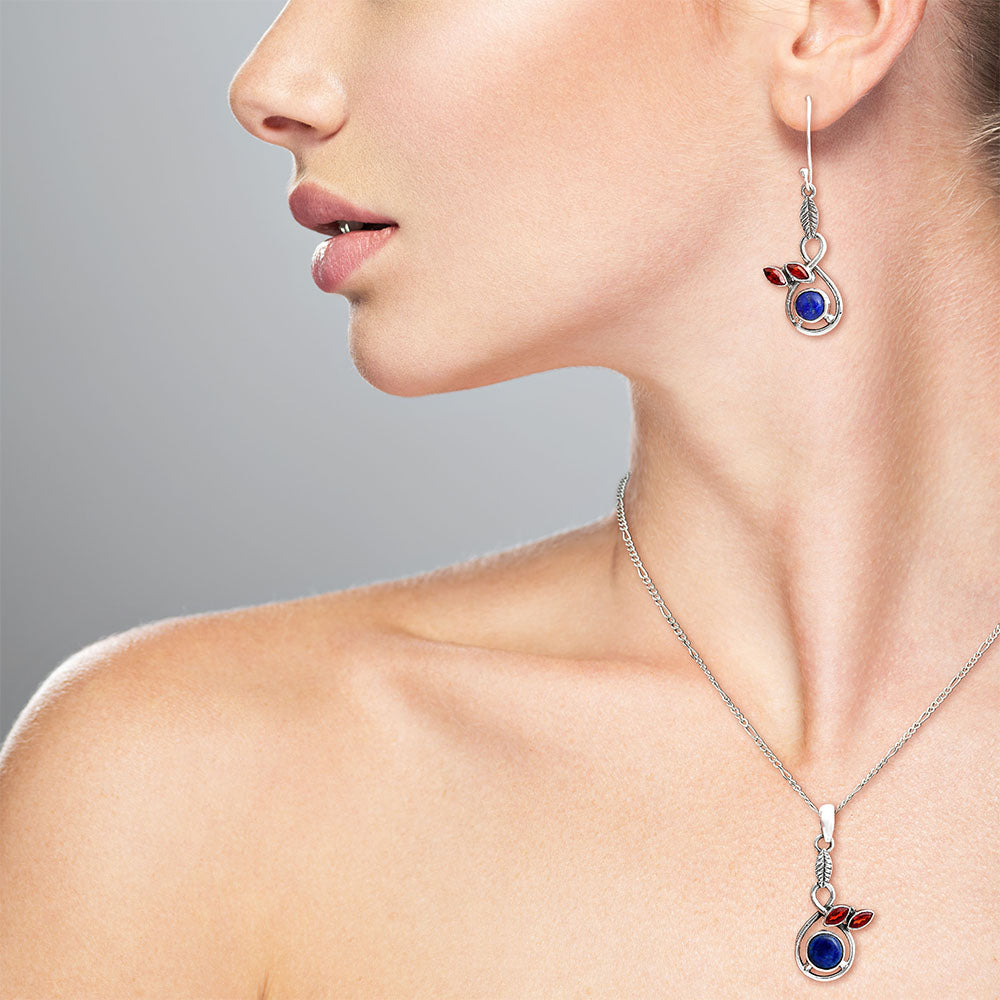 Natural Gemstone Leaf Pendant & Earrings Jewelry Set 925 Sterling Silver AGT1002 T-1013-0