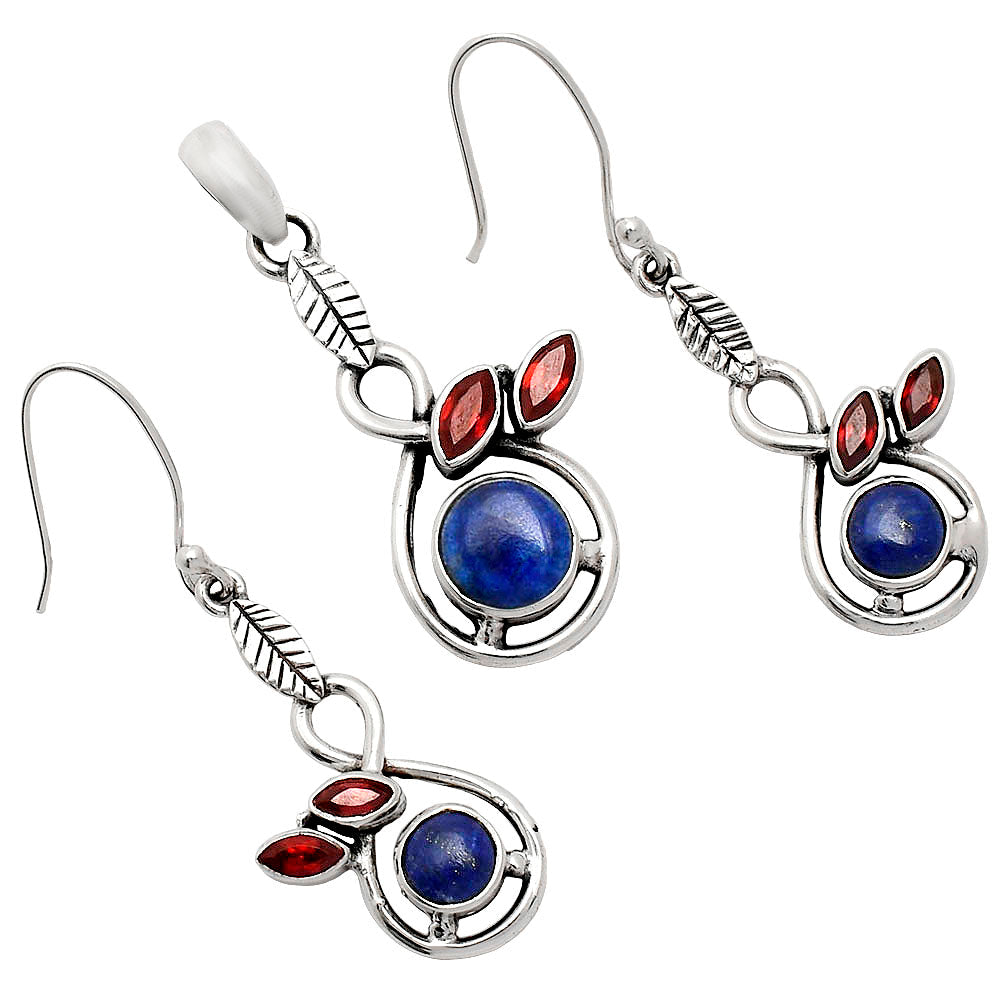 Natural Gemstone Leaf Pendant & Earrings Jewelry Set 925 Sterling Silver AGT1002 T-1013-2