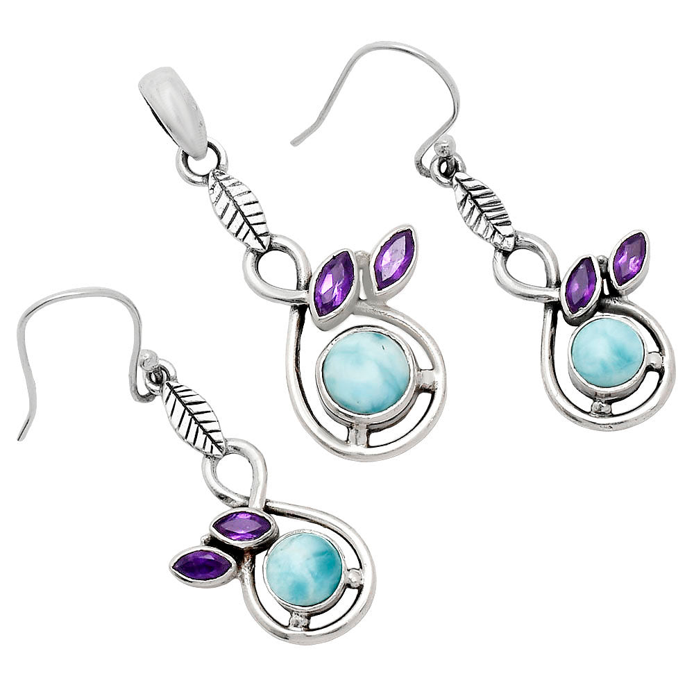 Natural Gemstone Leaf Pendant & Earrings Jewelry Set 925 Sterling Silver AGT1002 T-1013-5