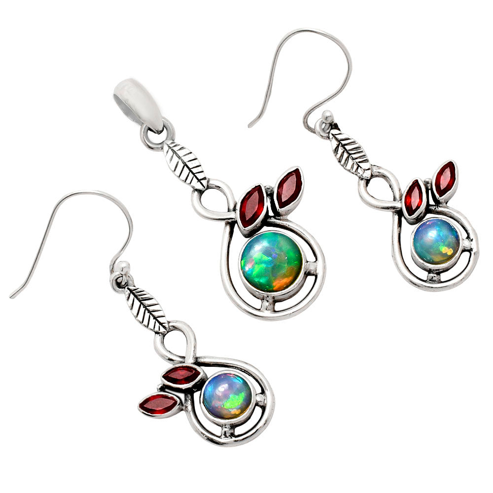 Natural Gemstone Leaf Pendant & Earrings Jewelry Set 925 Sterling Silver AGT1002 T-1013-6