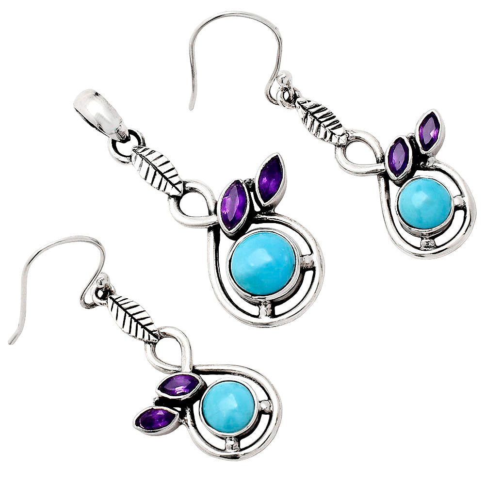 Natural Gemstone Leaf Pendant & Earrings Jewelry Set 925 Sterling Silver AGT1002 T-1013-7