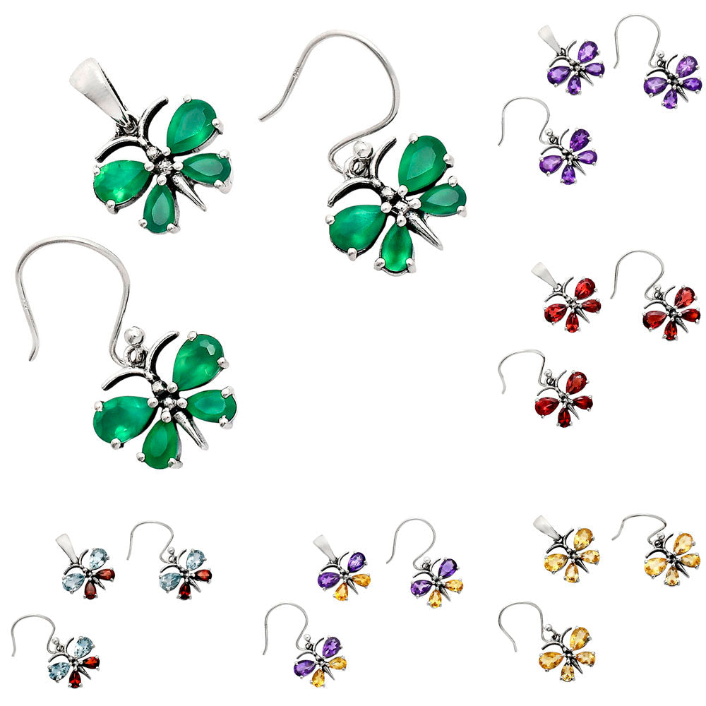 Butterfly Gemstone Jewelry Set 925 Sterling Silver Earrings Pendant AGT1003 T-1014-1
