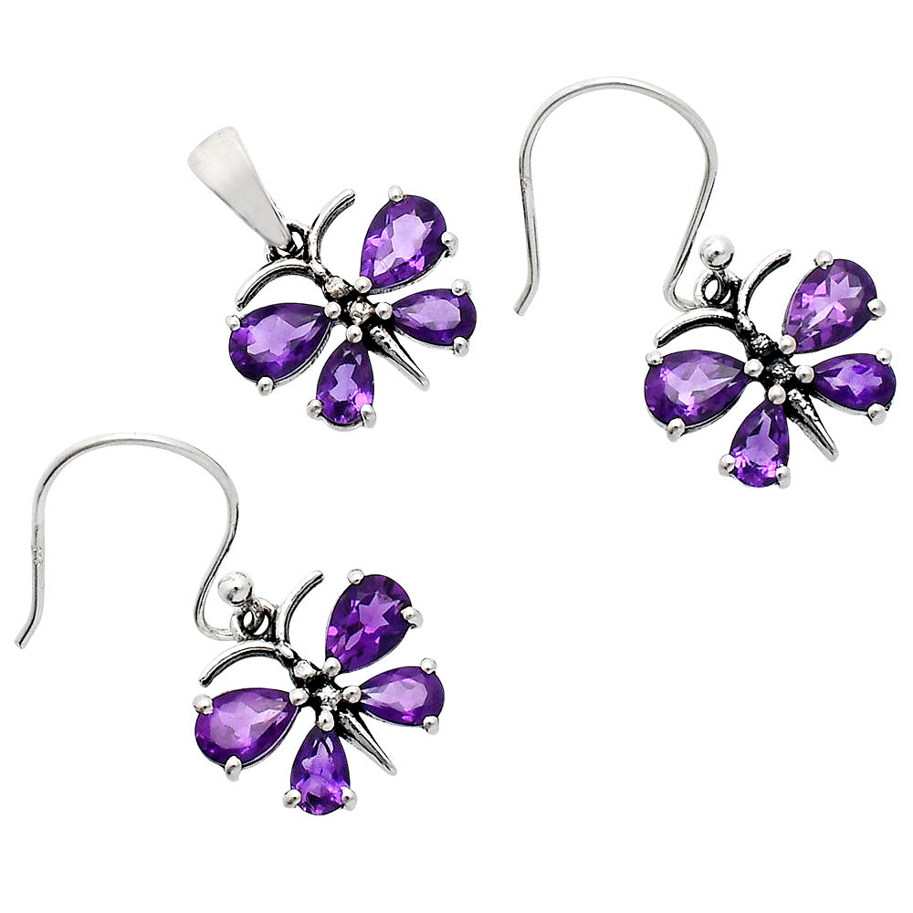 Butterfly Gemstone Jewelry Set 925 Sterling Silver Earrings Pendant AGT1003 T-1014-5