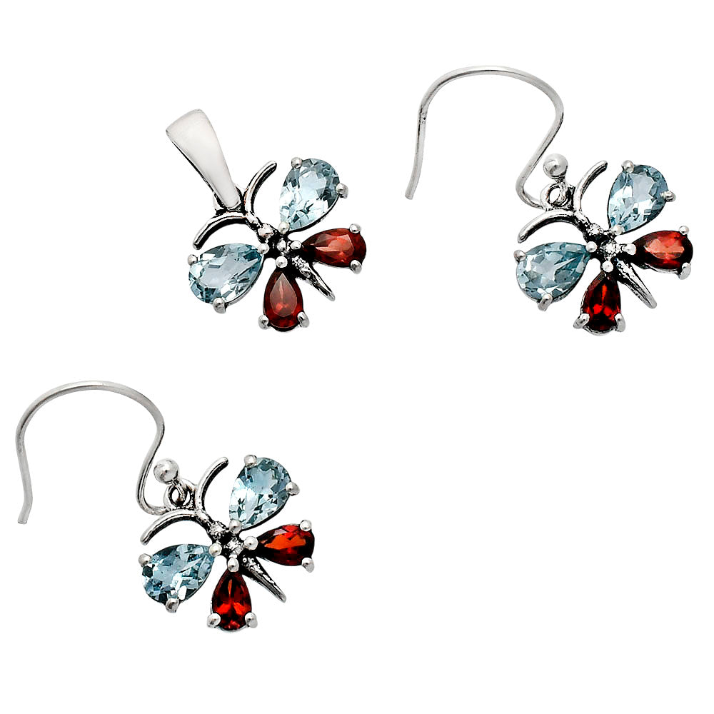 Butterfly Gemstone Jewelry Set 925 Sterling Silver Earrings Pendant AGT1003 T-1014-8