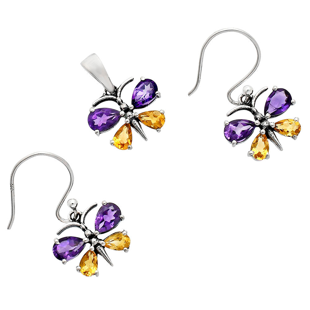 Butterfly Gemstone Jewelry Set 925 Sterling Silver Earrings Pendant AGT1003 T-1014-9