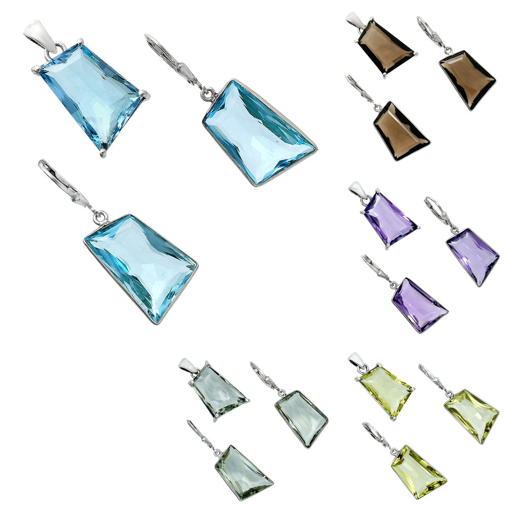 Modern Trapezoid Gemstone Earrings & Pendant Jewelry Set 925 Silver AGT1006 T-1017-1