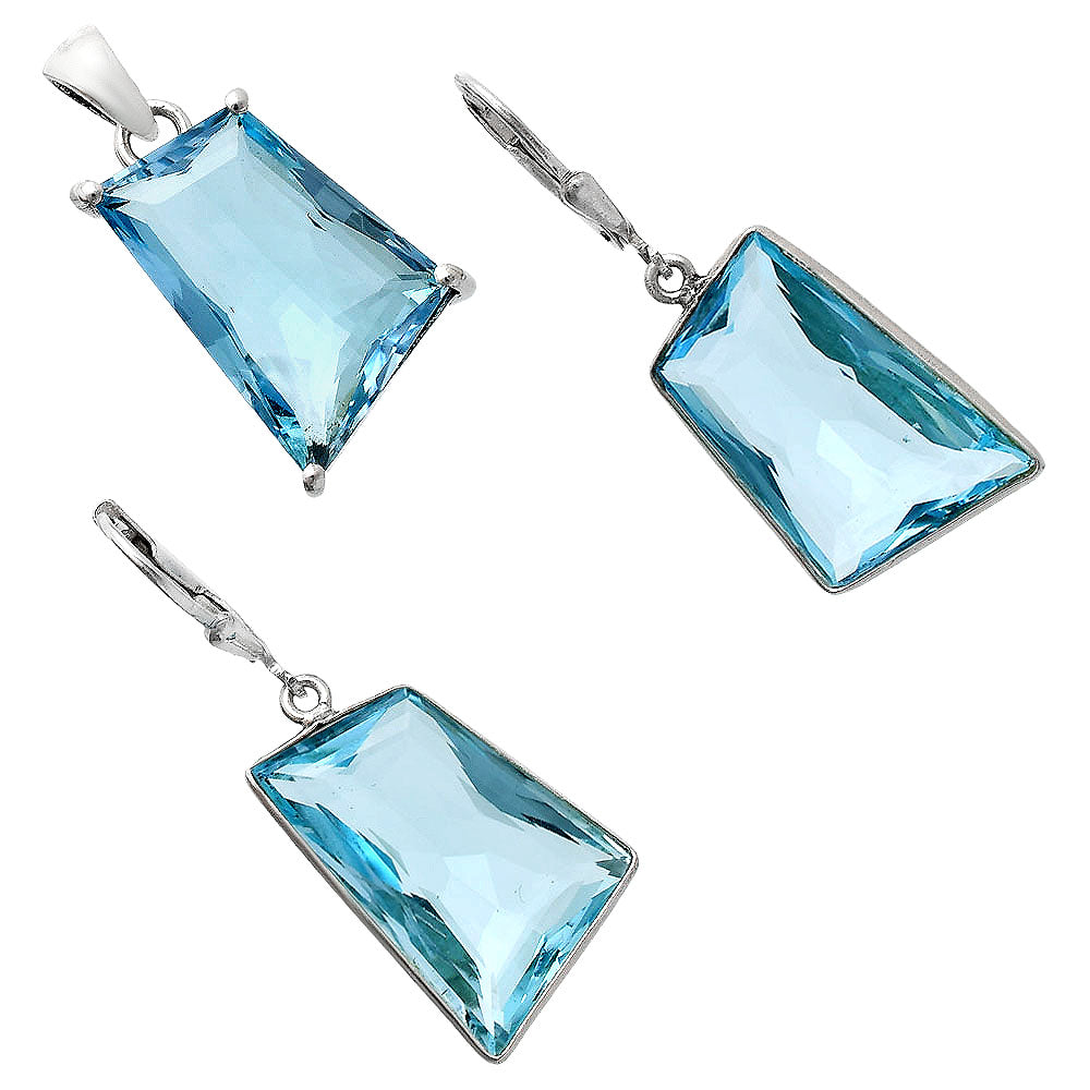 Modern Trapezoid Gemstone Earrings & Pendant Jewelry Set 925 Silver AGT1006 T-1017-2