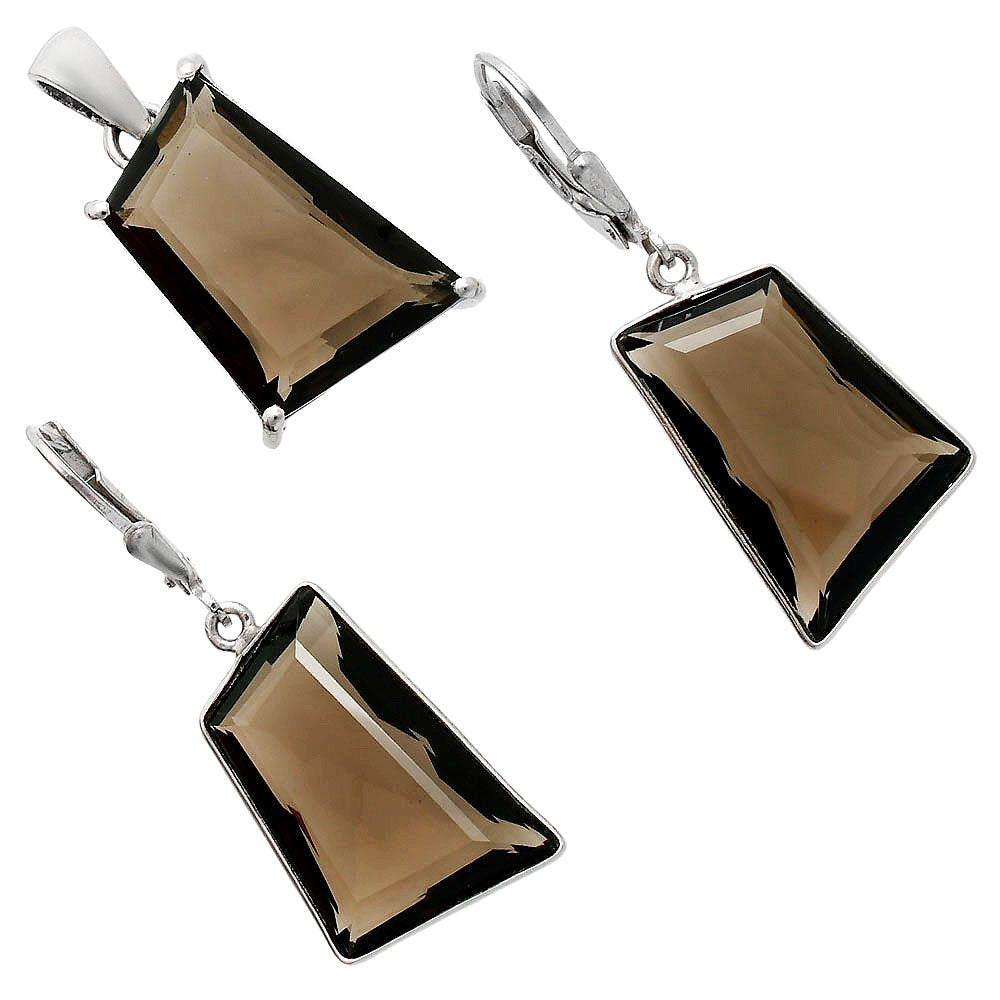 Modern Trapezoid Gemstone Earrings & Pendant Jewelry Set 925 Silver AGT1006 T-1017-5