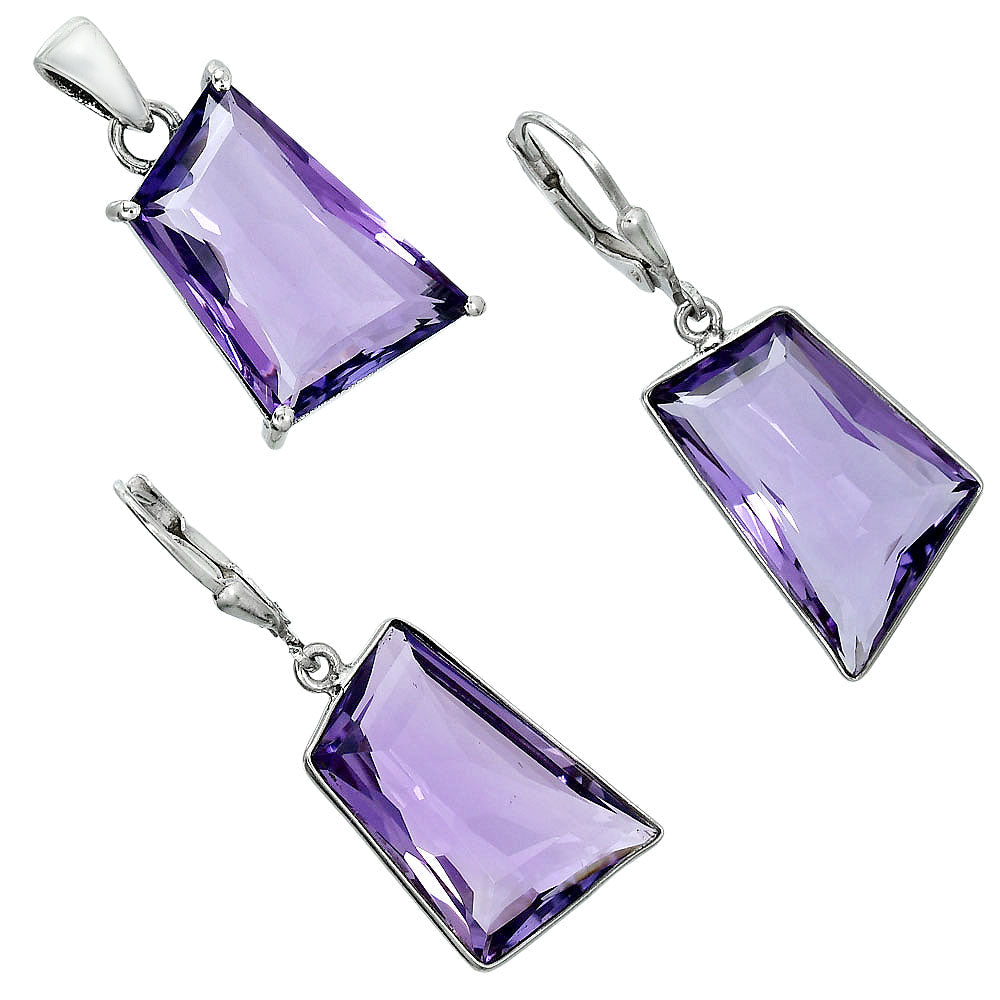 Modern Trapezoid Gemstone Earrings & Pendant Jewelry Set 925 Silver AGT1006 T-1017-6