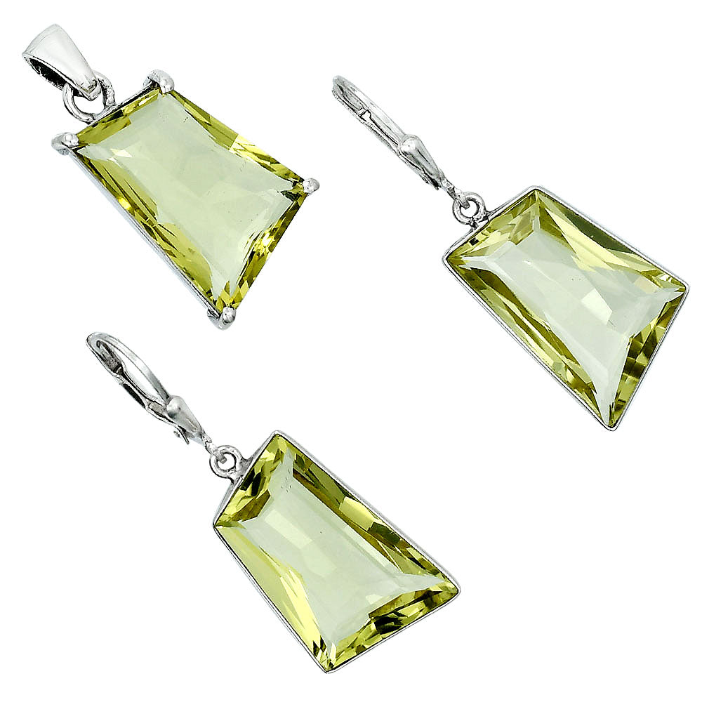 Modern Trapezoid Gemstone Earrings & Pendant Jewelry Set 925 Silver AGT1006 T-1017-7