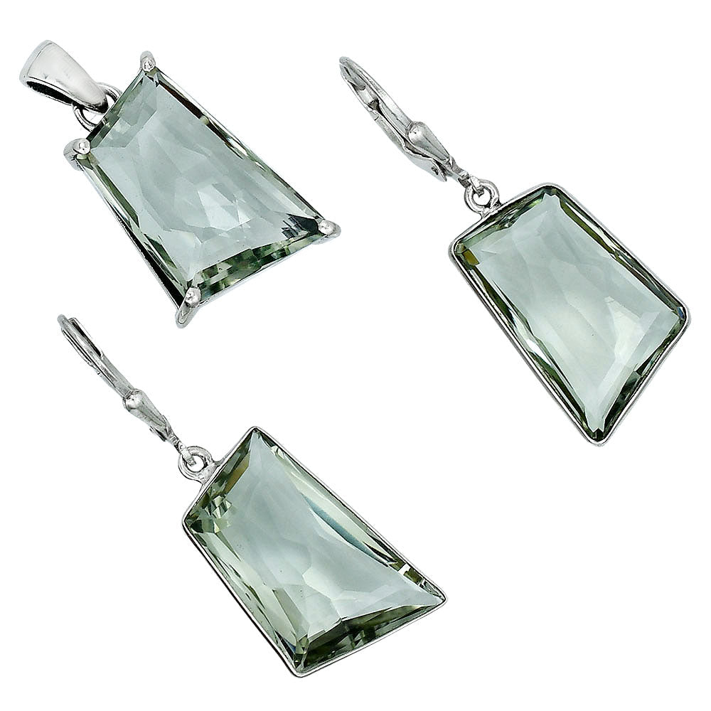 Modern Trapezoid Gemstone Earrings & Pendant Jewelry Set 925 Silver AGT1006 T-1017-8