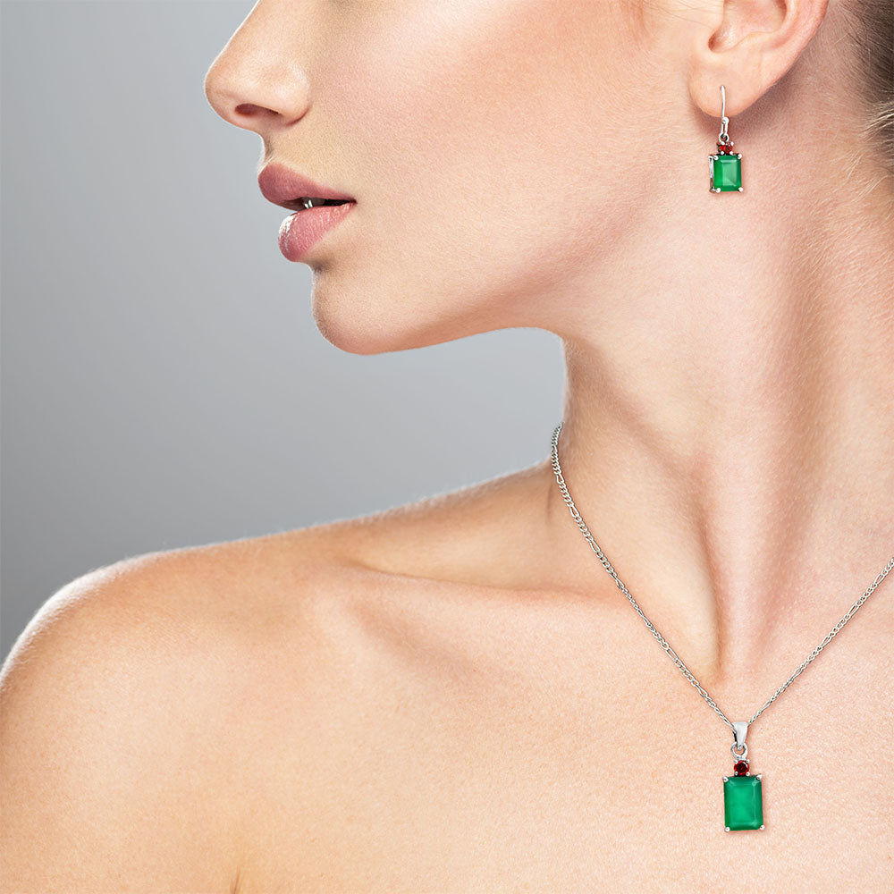 Faceted Rectangle Pendant Earrings Jewelry Set 925 Sterling Silver AGT1009 T-1019-0