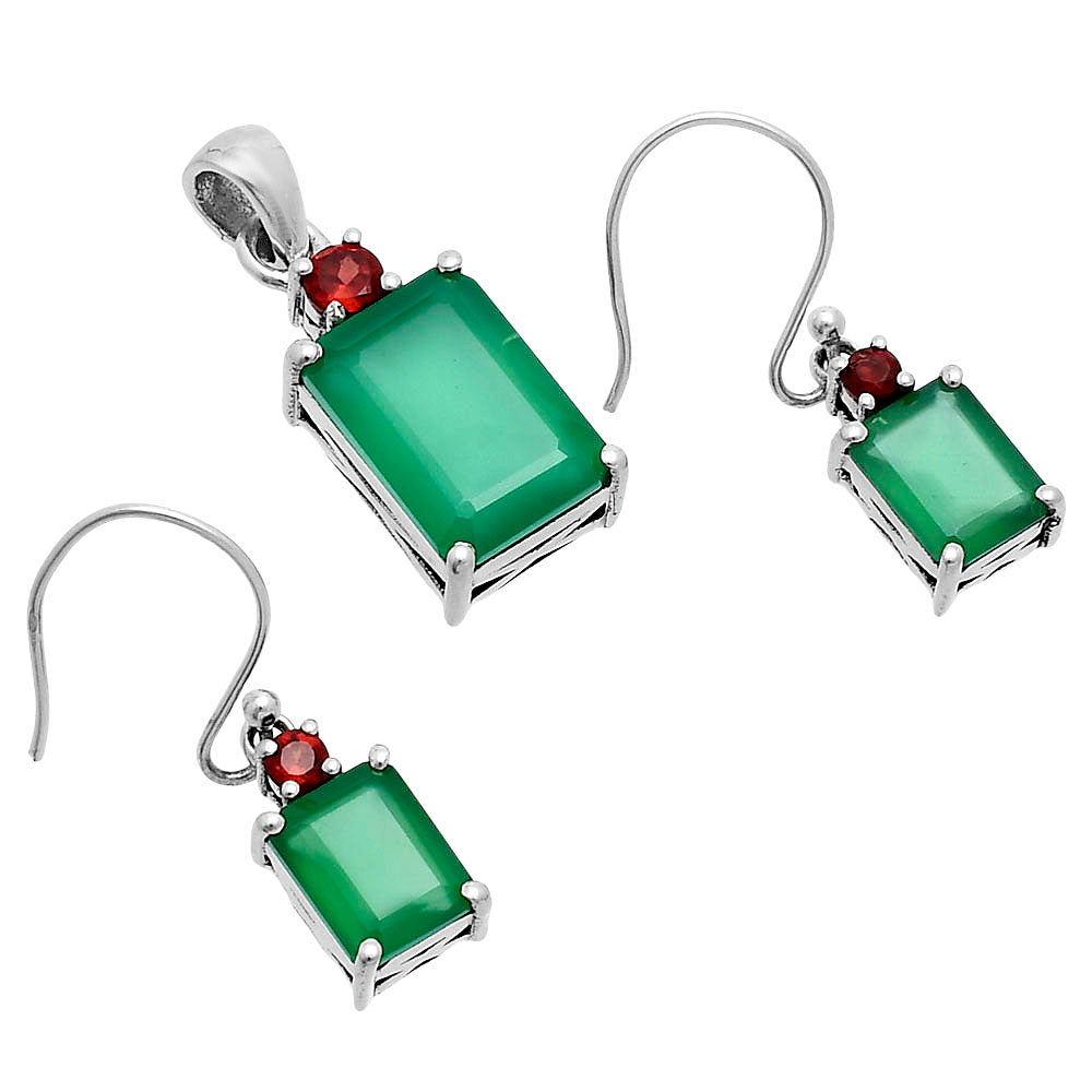 Faceted Rectangle Pendant Earrings Jewelry Set 925 Sterling Silver AGT1009 T-1019-2
