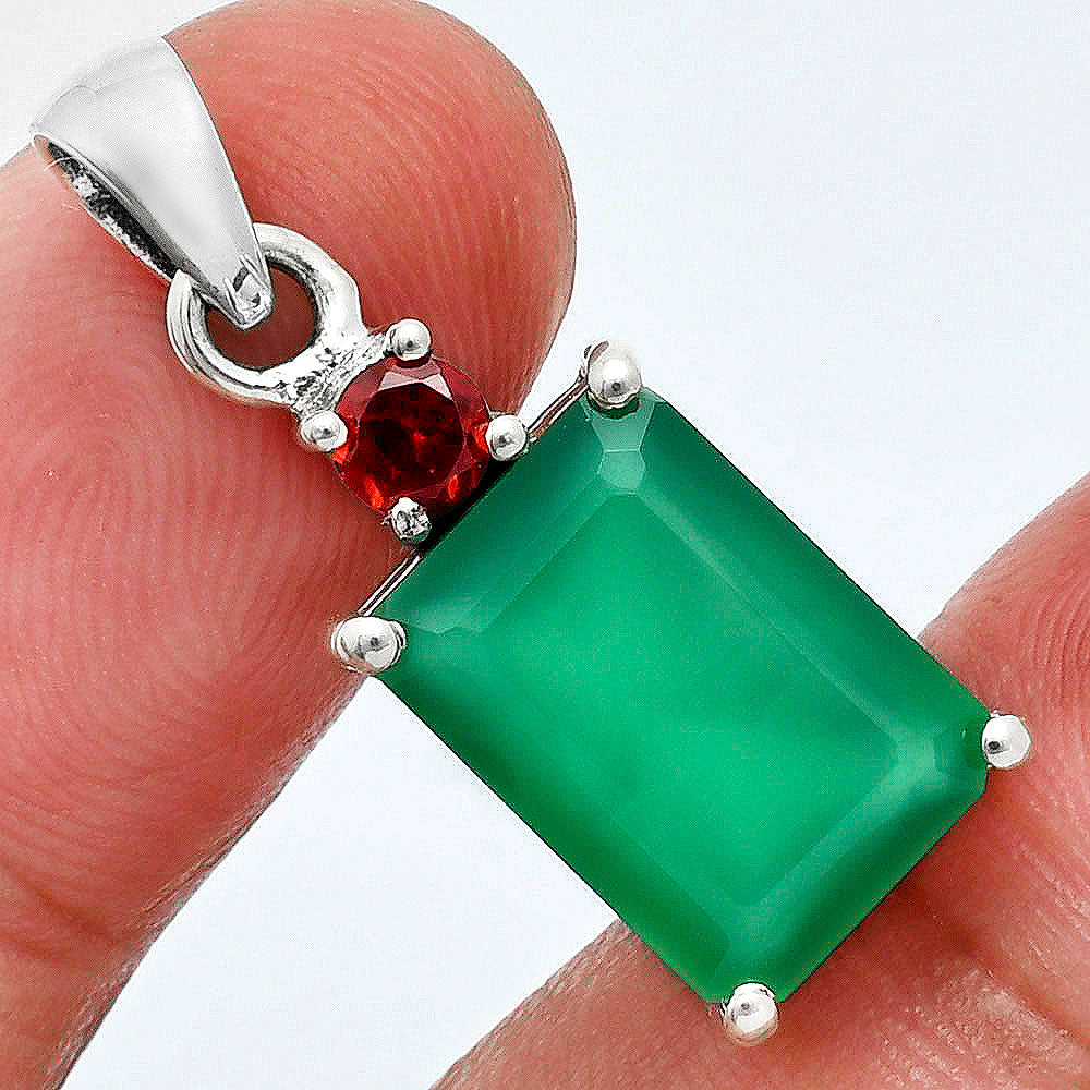 Faceted Rectangle Pendant Earrings Jewelry Set 925 Sterling Silver AGT1009 T-1019-3