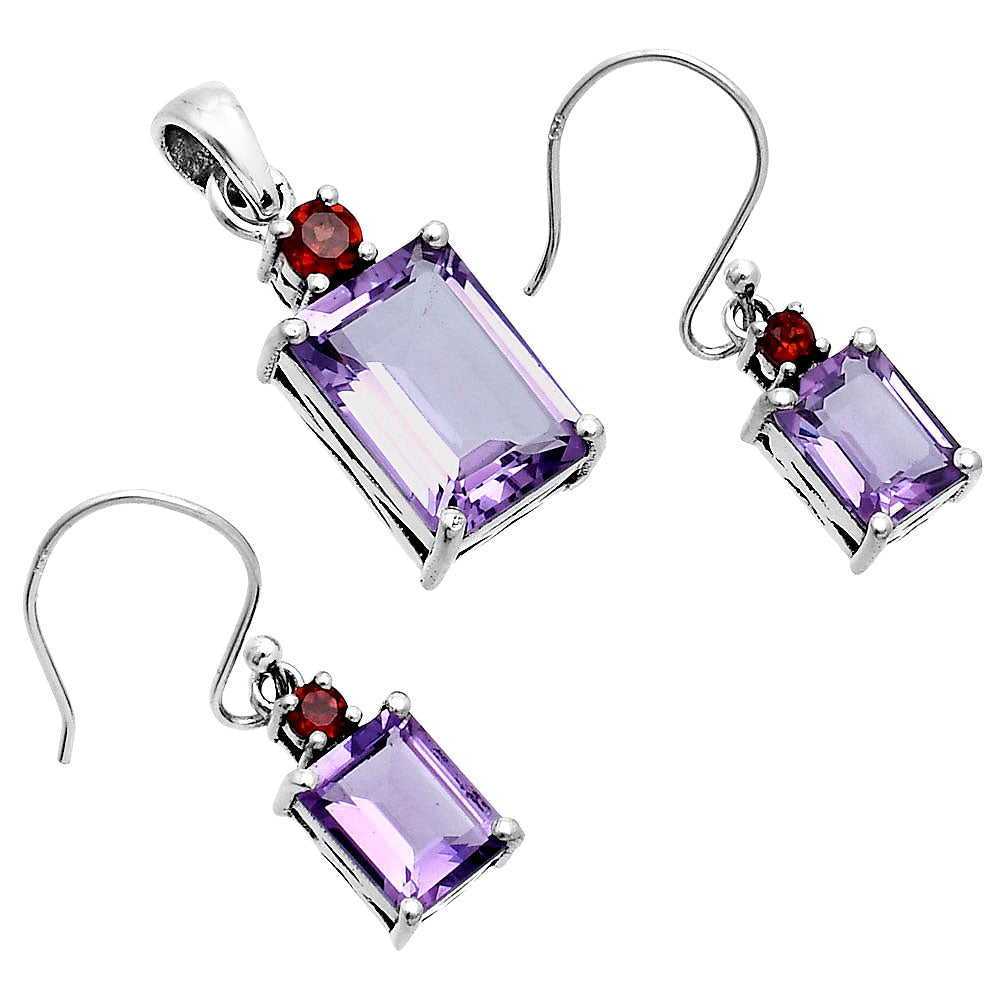 Faceted Rectangle Pendant Earrings Jewelry Set 925 Sterling Silver AGT1009 T-1019-6