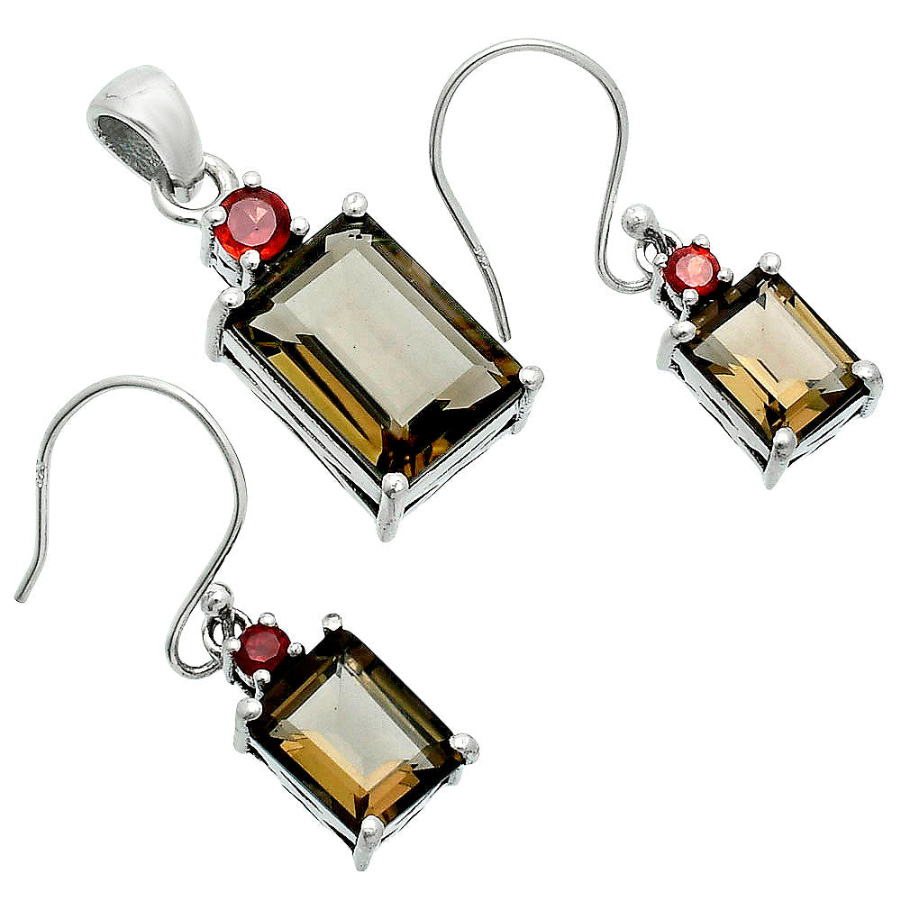 Faceted Rectangle Pendant Earrings Jewelry Set 925 Sterling Silver AGT1009 T-1019-7