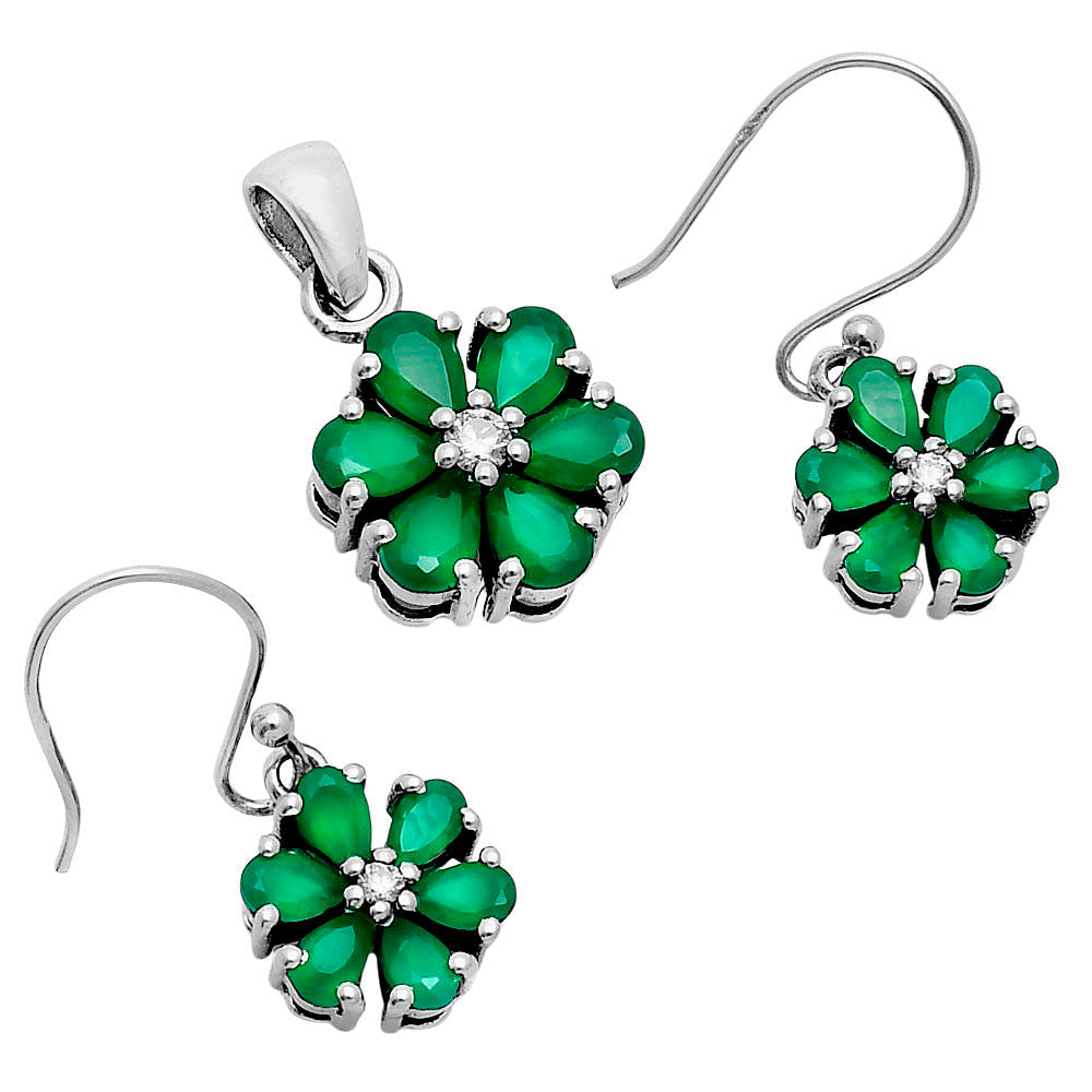 Multi-Gemstone Flower Pendant Earrings Jewelry Set 925 Sterling Silver AGT1011 T-1021-2