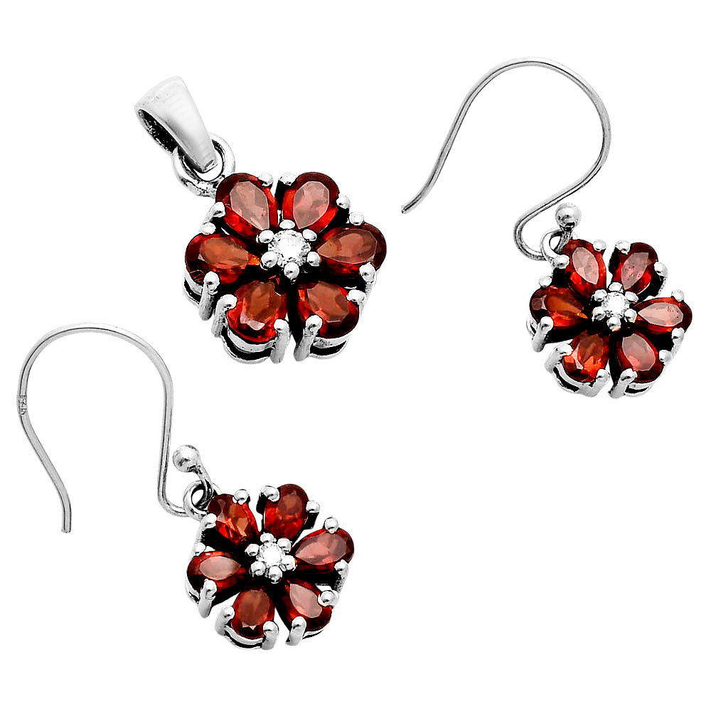Multi-Gemstone Flower Pendant Earrings Jewelry Set 925 Sterling Silver AGT1011 T-1021-5