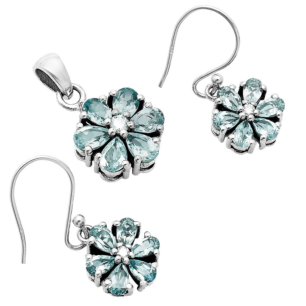 Multi-Gemstone Flower Pendant Earrings Jewelry Set 925 Sterling Silver AGT1011 T-1021-6