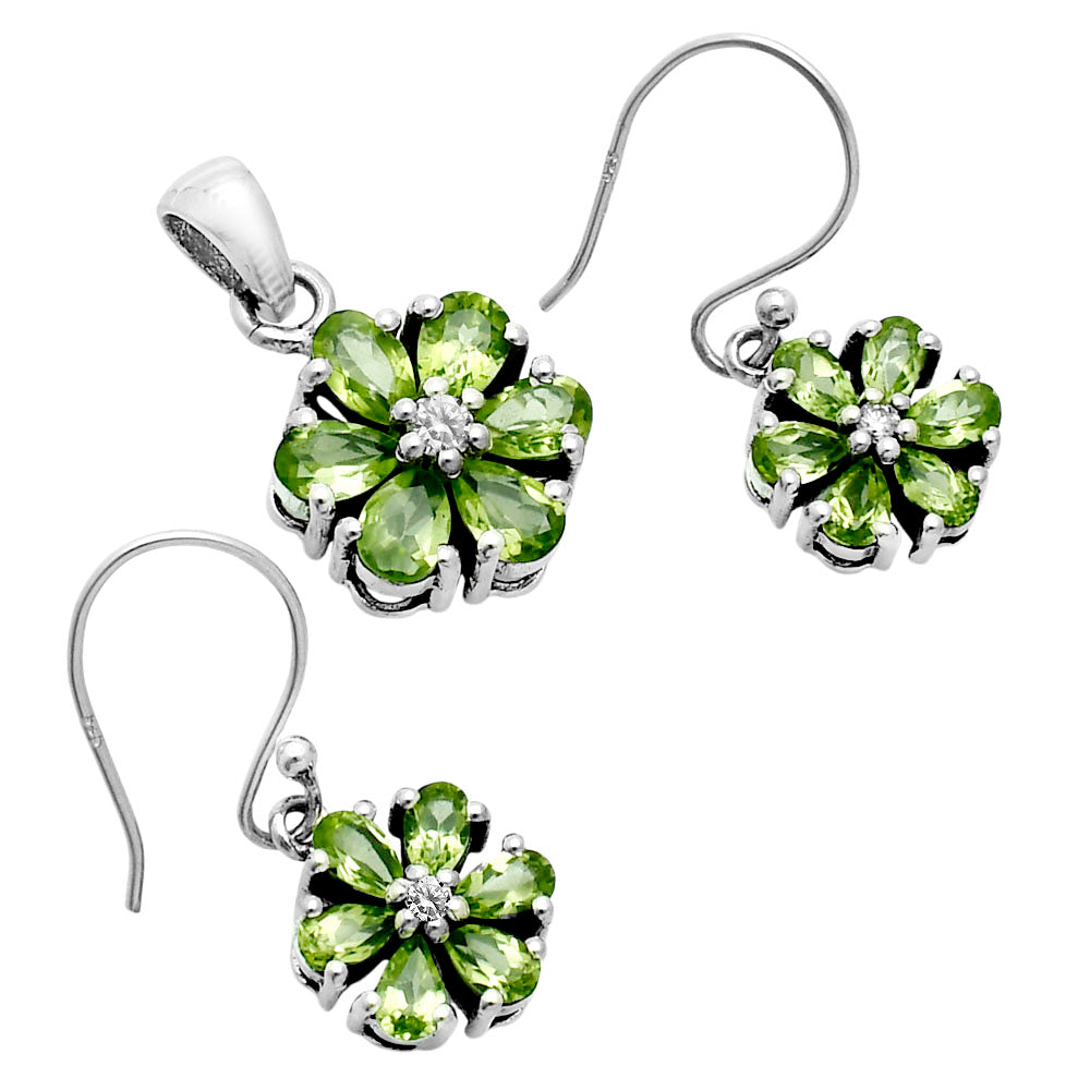 Multi-Gemstone Flower Pendant Earrings Jewelry Set 925 Sterling Silver AGT1011 T-1021-7