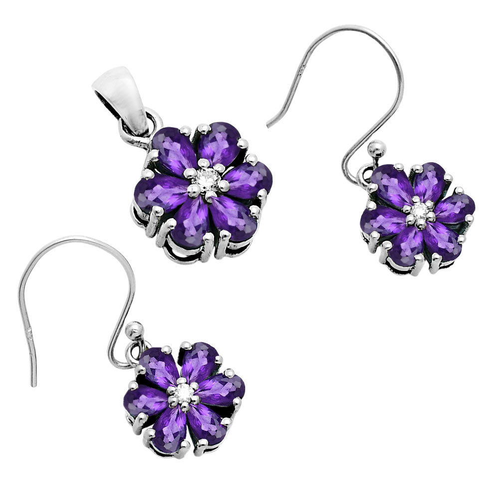 Multi-Gemstone Flower Pendant Earrings Jewelry Set 925 Sterling Silver AGT1011 T-1021-8