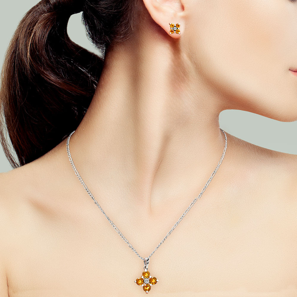 925 Sterling Silver Gemstone Flower Earrings & Pendant Jewelry Set AGT1012 T-1022-0