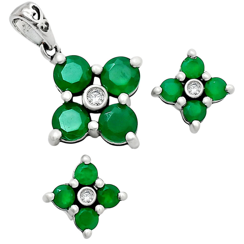 925 Sterling Silver Gemstone Flower Earrings & Pendant Jewelry Set AGT1012 T-1022-2