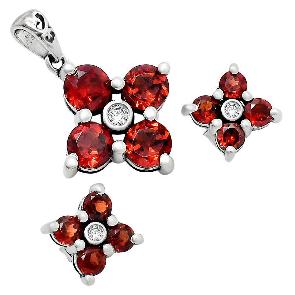 925 Sterling Silver Gemstone Flower Earrings & Pendant Jewelry Set AGT1012 T-1022-5