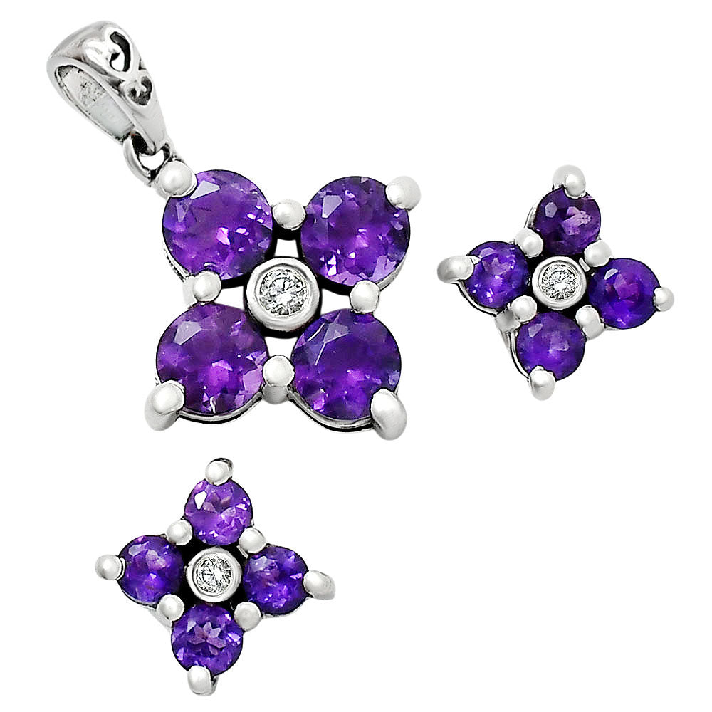925 Sterling Silver Gemstone Flower Earrings & Pendant Jewelry Set AGT1012 T-1022-6