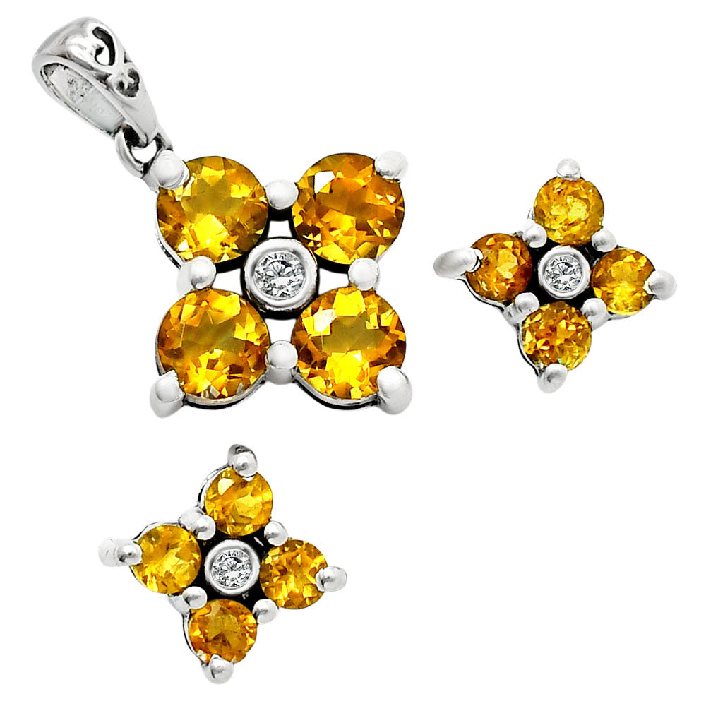 925 Sterling Silver Gemstone Flower Earrings & Pendant Jewelry Set AGT1012 T-1022-7