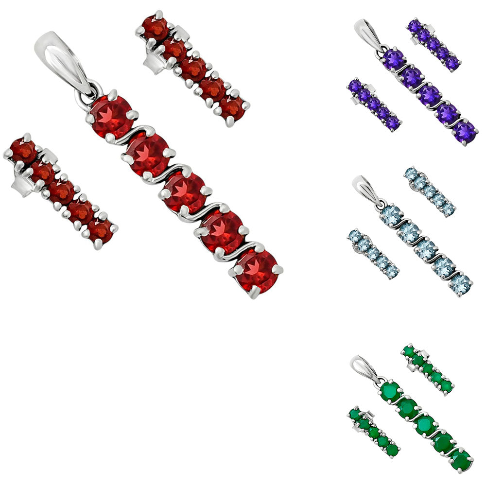 Vertical Gemstone Bar Set 925 Sterling Silver Earrings Pendant Jewelry AGT1013 T-1023-1