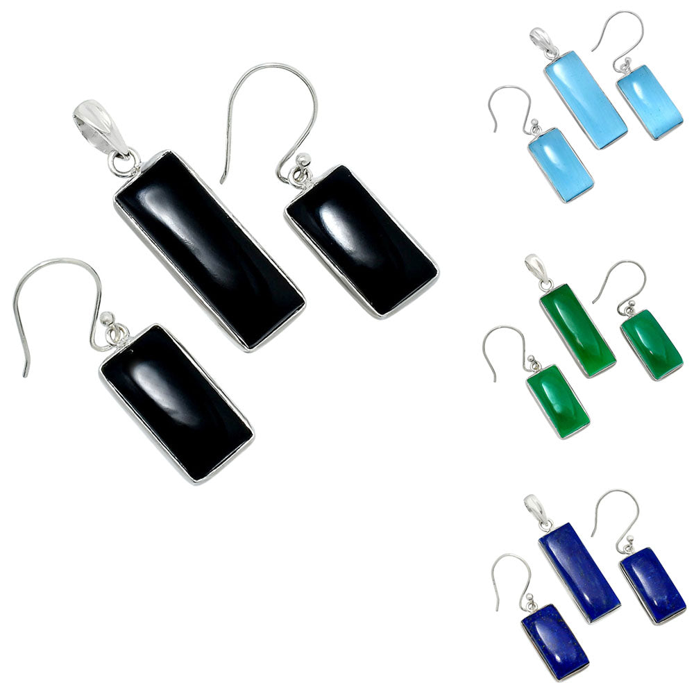Rectangular Gemstone Jewelry Set 925 Sterling Silver Pendant Earrings AGT1014 T-1001-1