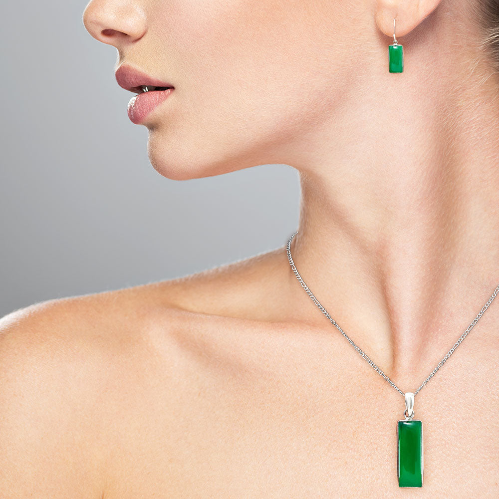 Rectangular Gemstone Jewelry Set 925 Sterling Silver Pendant Earrings AGT1014 T-1001-0