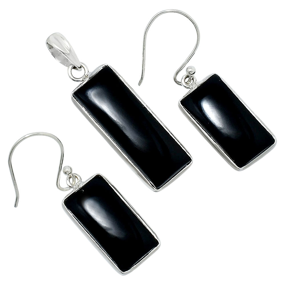 Rectangular Gemstone Jewelry Set 925 Sterling Silver Pendant Earrings AGT1014 T-1001-2