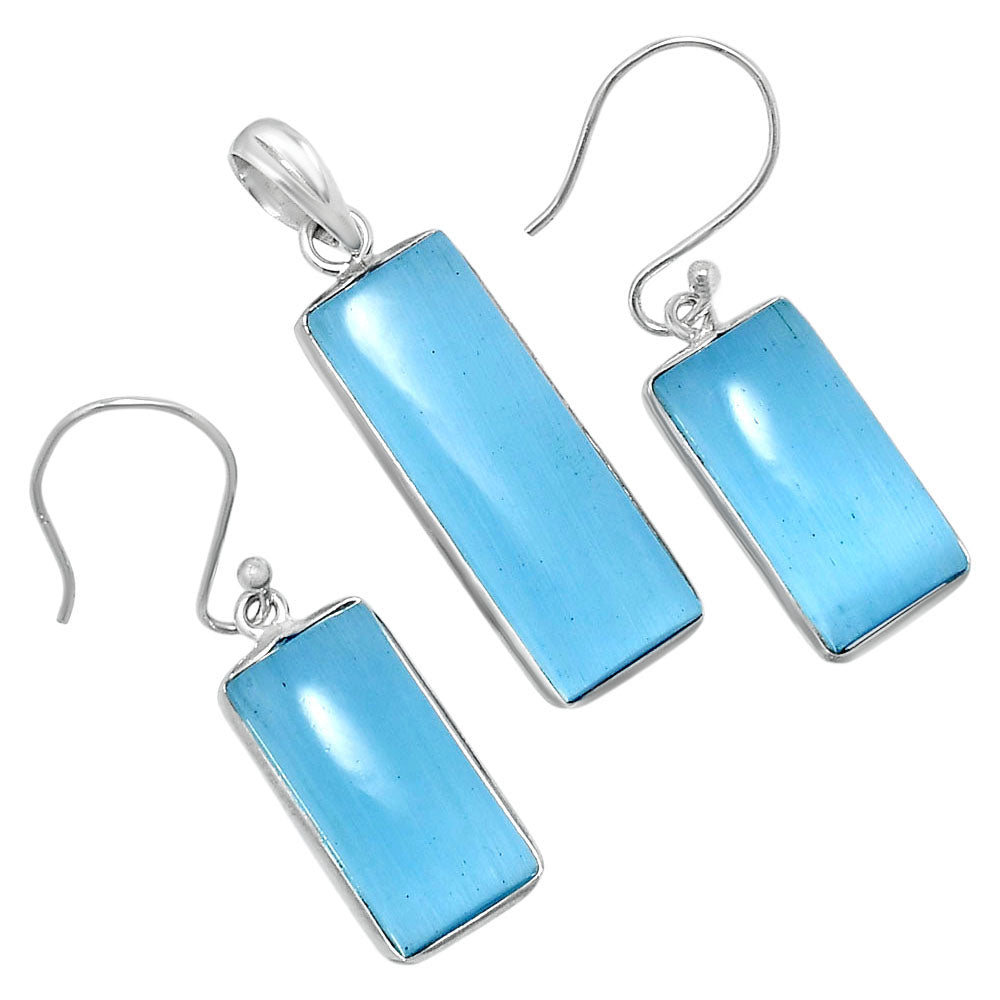 Rectangular Gemstone Jewelry Set 925 Sterling Silver Pendant Earrings AGT1014 T-1001-5