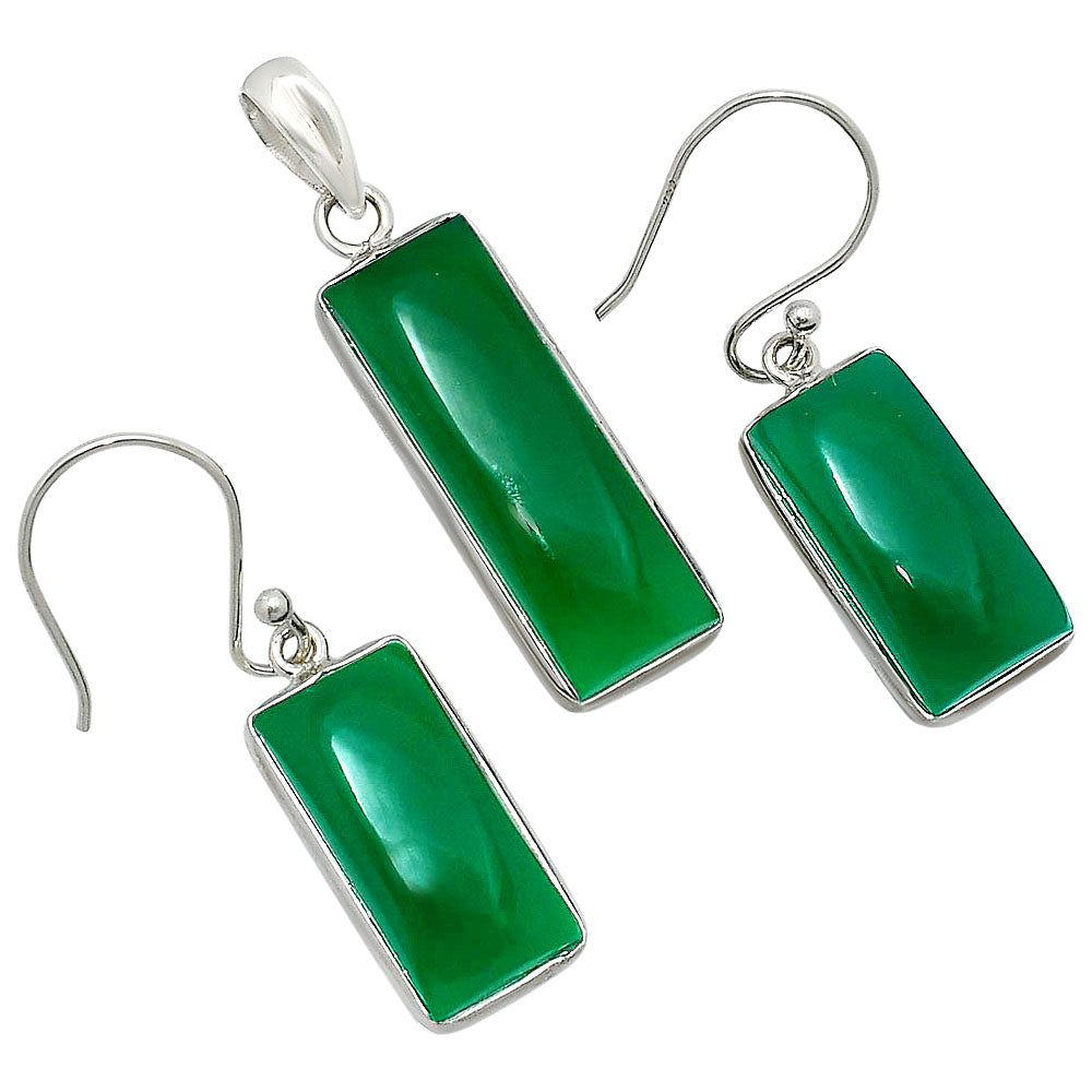 Rectangular Gemstone Jewelry Set 925 Sterling Silver Pendant Earrings AGT1014 T-1001-6