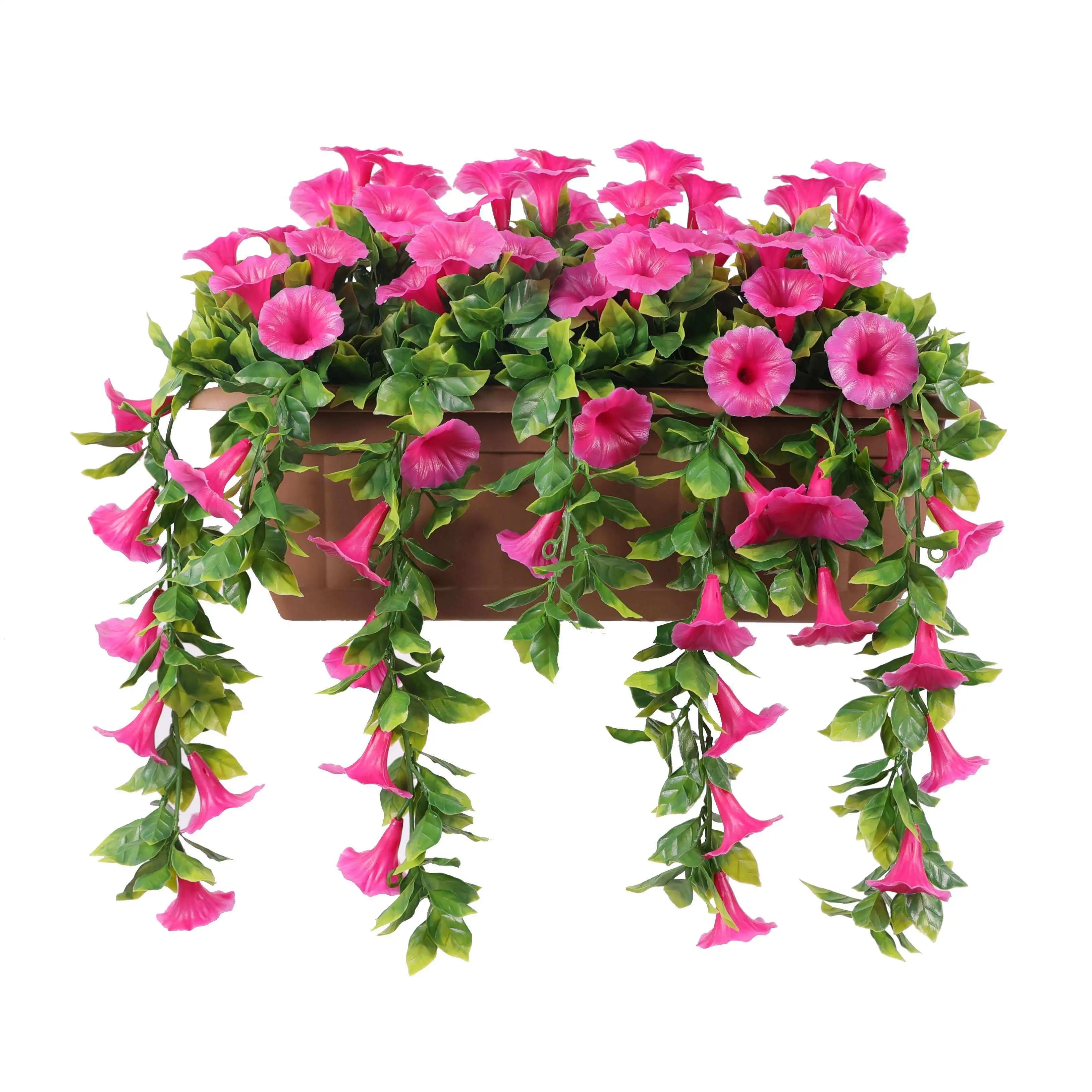 Artificial Window Box Planter – Draping Pink Petunia (20×14in) – UV Resistant-0