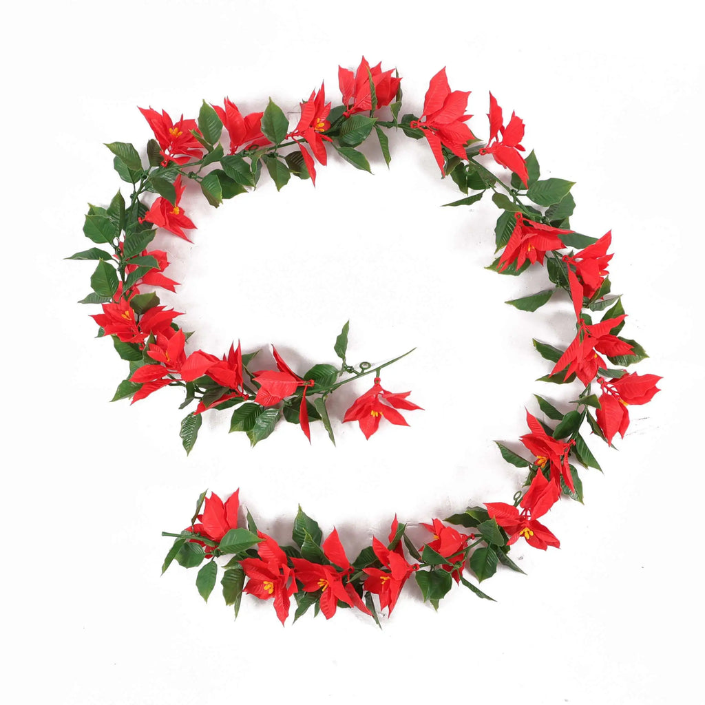 Poinsettia Garland Artificial Hanging Plant 63in – UV Resistant (Interconnectable)-0