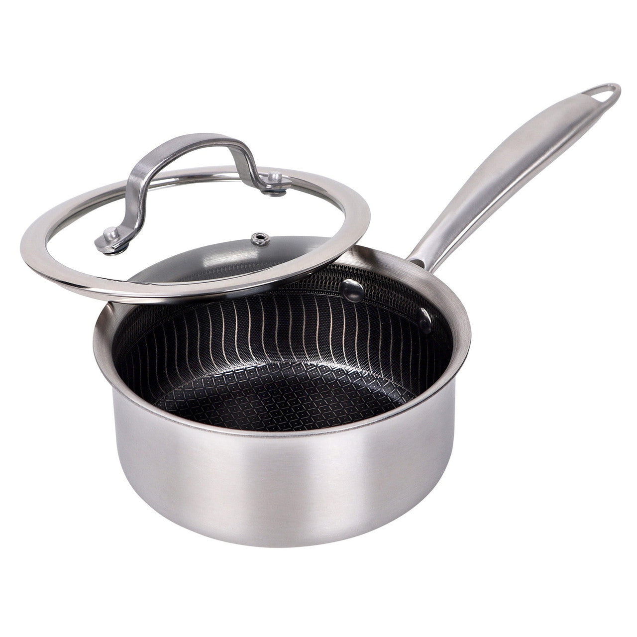Brentwood 1.5 Quart 3-Ply Hybrid Non-Stick Stainless Steel Saucepan with Tempered Glass Lid-0